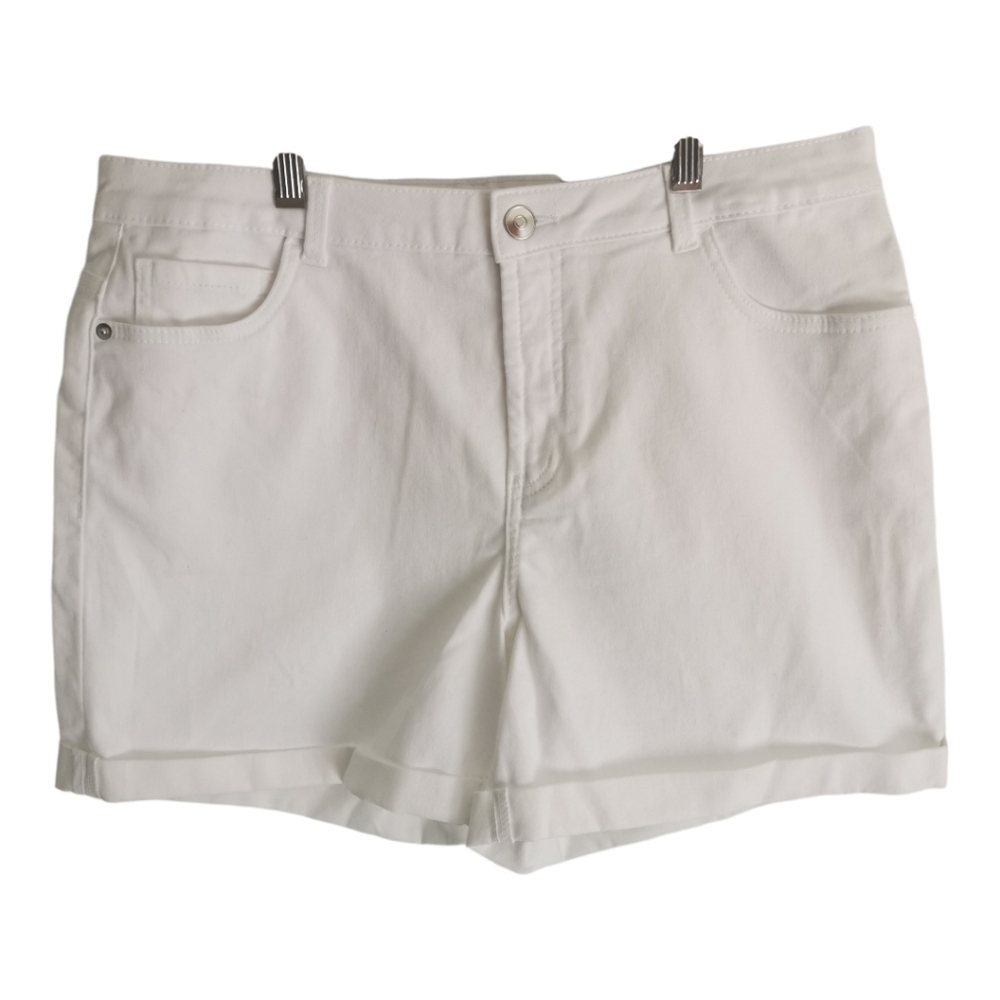 💙3/$25💙 George Women's White Cotton Blend High Waist Fitted‎ Slim Leg Shorts
